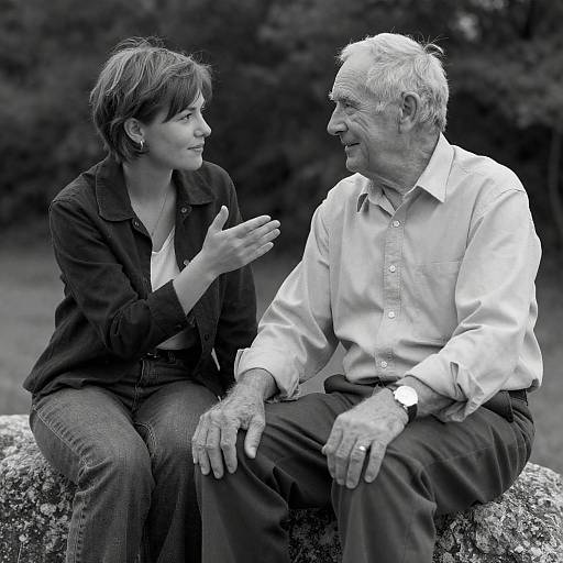 Black-and-White Elderly Man and Young Woman
