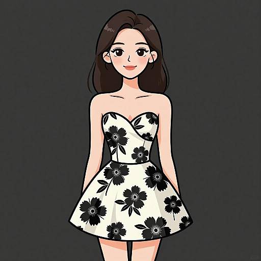 Smiling Woman in Floral Evening Dress