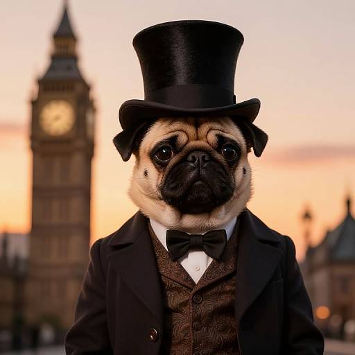 Victorian Pug with Top Hat Illustration