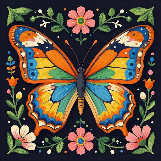 Vibrant Multicolored Folk Art Butterfly