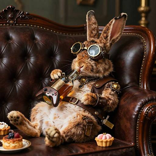Steampunk Rabbit Relaxing with Vintage Gear