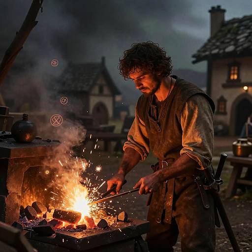 Mystical Blacksmith in Medieval Village