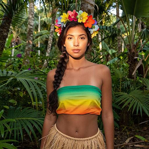 Tropical Beauty in Floral Headpiece
