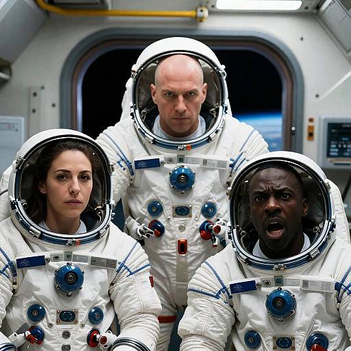 Three Astronauts Inside a Spaceship