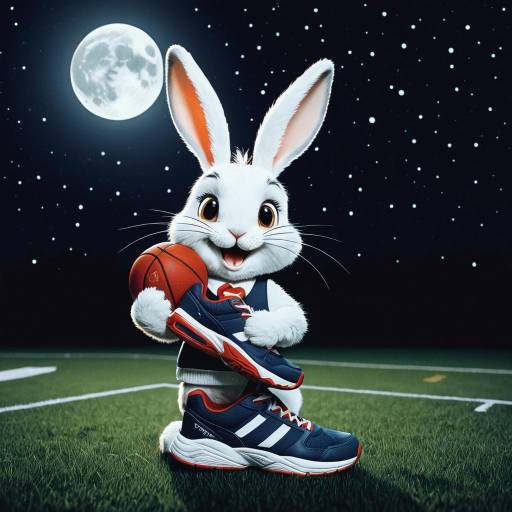Happy Cartoon Rabbit Holding Basketball Shoe