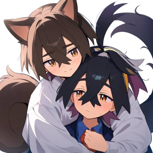 Anime Characters with Animal Ears Hugging