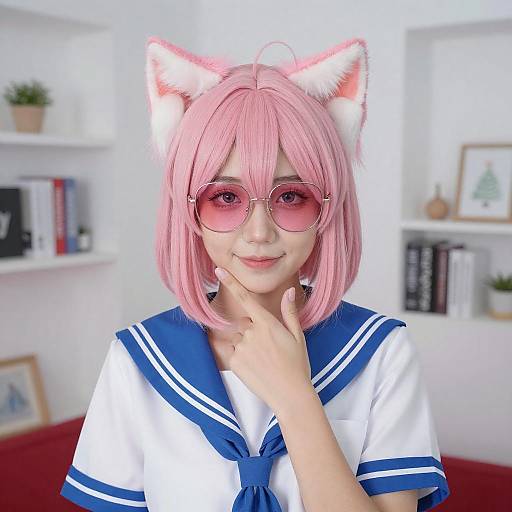 Person with Pink Hair and Cat Ears