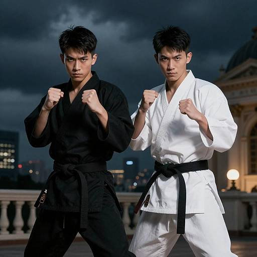 Dramatic Duel in a Stormy Cityscape