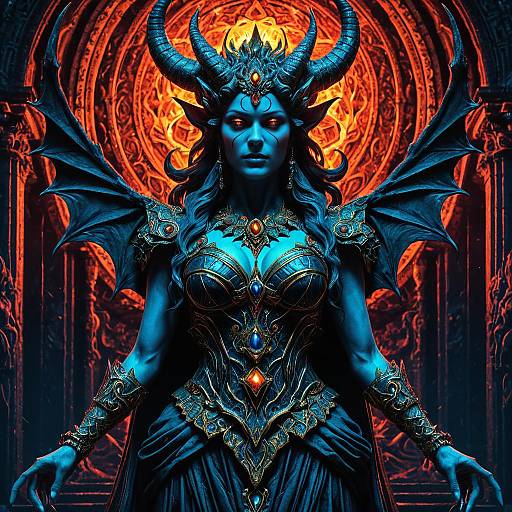 Photorealistic Demon Goddess with Horns and Wings