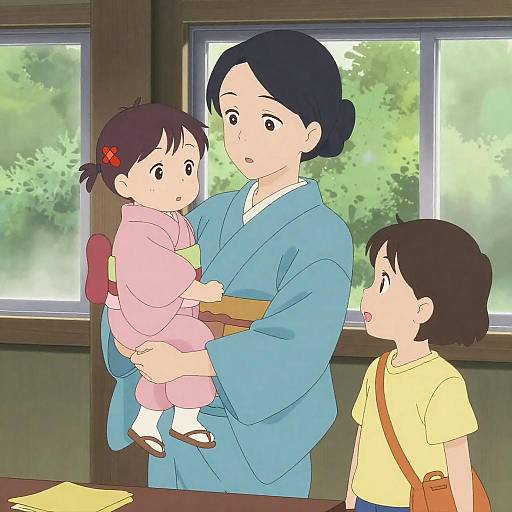 Vibrant Anime Scene of Family Indoors