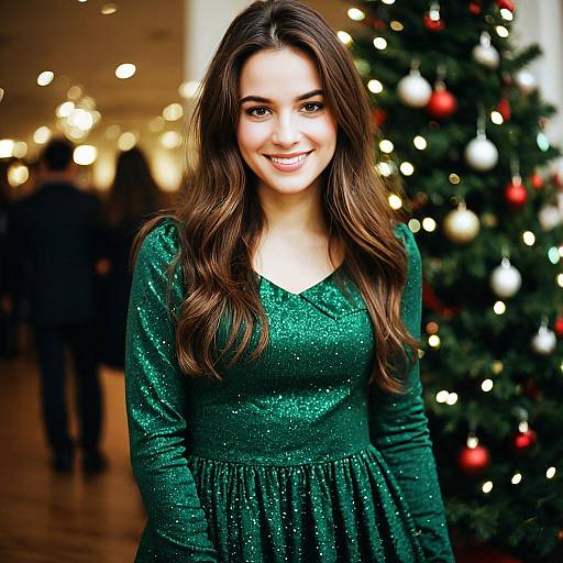 Green Christmas Party Dress Smiling Girl