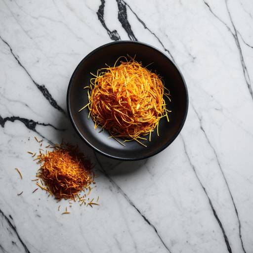 Dried Saffron Threads in Black Bowl