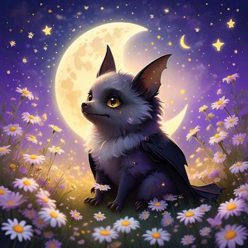 Dreamy Bat in a Floral Nightscape