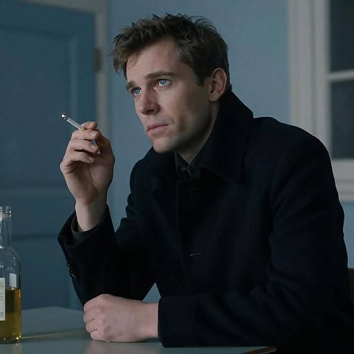 Intense Portrait in Dimly Lit Room