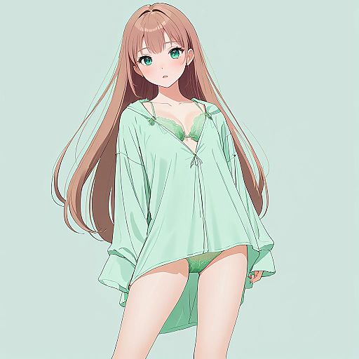 Flustered Childhood Friend in Pastel Lingerie