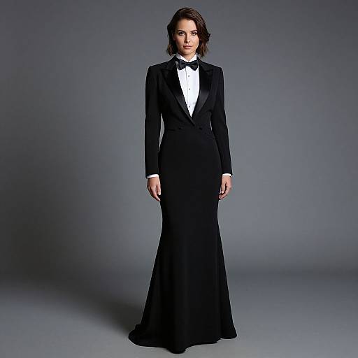 Elegant Woman in Tuxedo Gown
