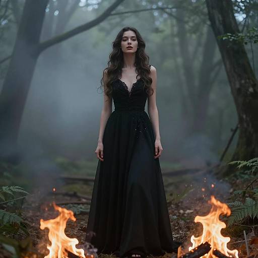 Ethereal Woman in a Misty Forest