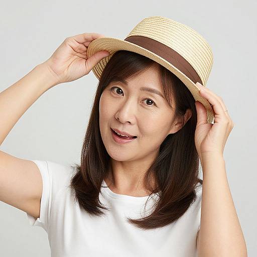 Cute Middle Aged Woman Tipping Hat
