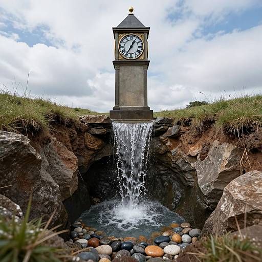Surreal Clock Tower Over Chasm