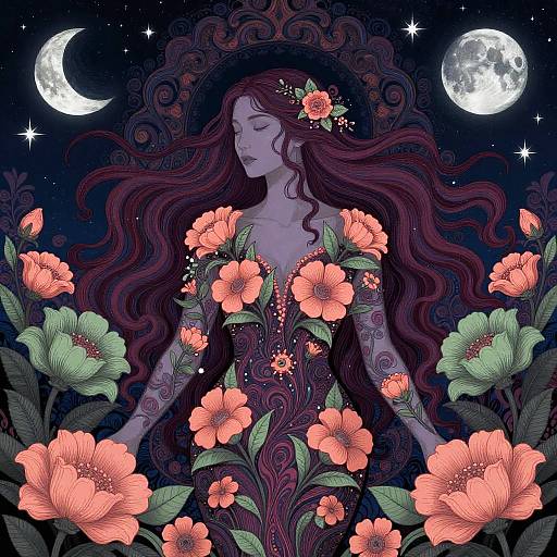 Surreal Mystical Woman in Psychedelic Garden