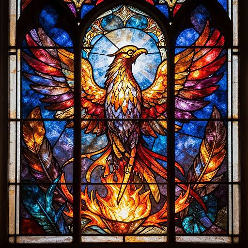 Vibrant Phoenix Stained Glass Design