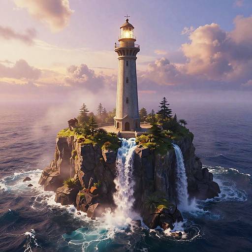 Majestic Spiraled Lighthouse Fantasy Landscape