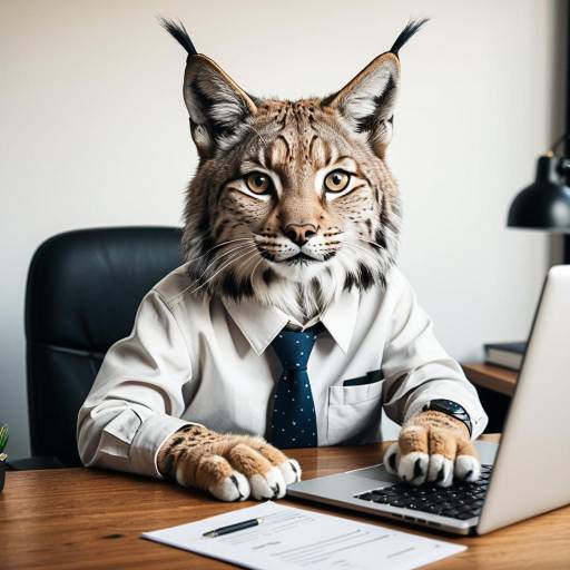 Lynx in Business Attire Using Laptop