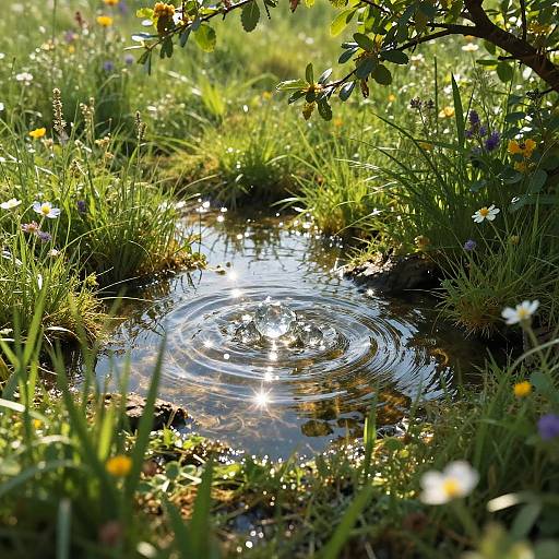 Tranquil Crystal Water Pits in Meadow