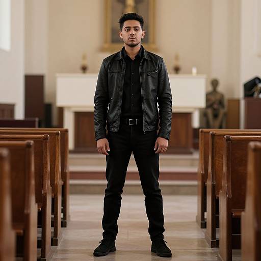 Realistic Man in Black Jeans Outfit