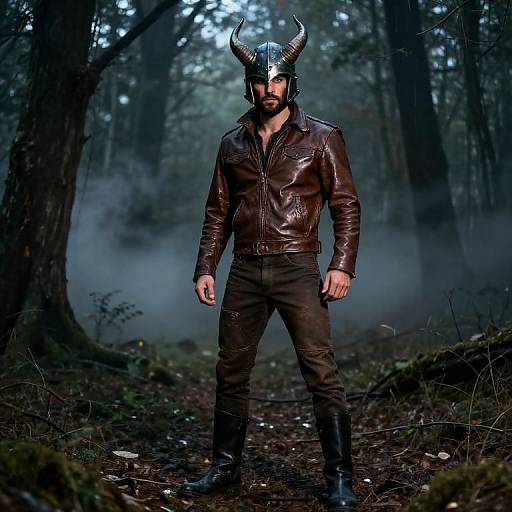 Rugged Warrior in Stormy Forest