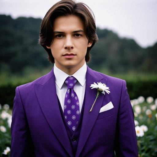 Man in Purple Suit with White Flower