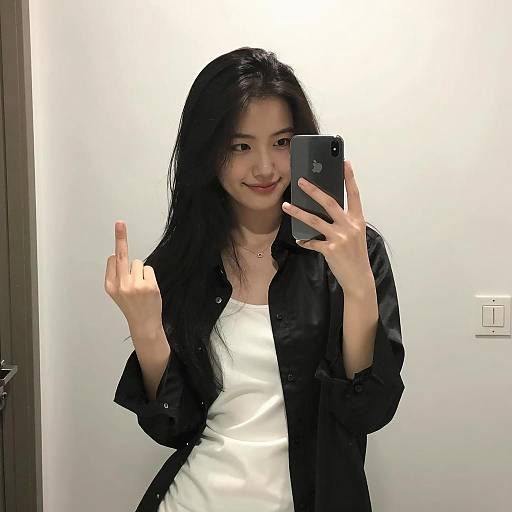 Confident Young Woman in Mirror Selfie