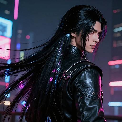 Futuristic Cyberpunk Male Long Black Hair