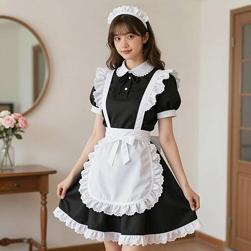 Young Woman in Traditional French Maid Outfit