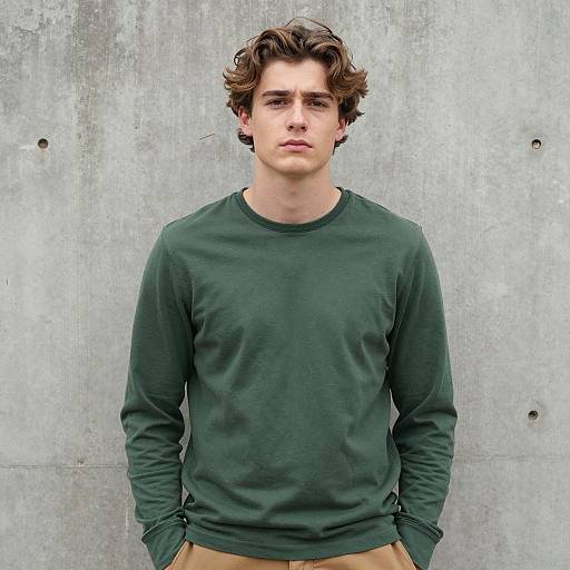 Young Man in Green Long-Sleeve Shirt