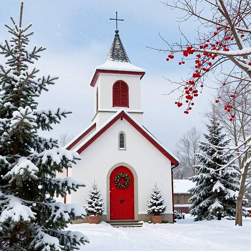 Quaint Snowy Church Winter Scene
