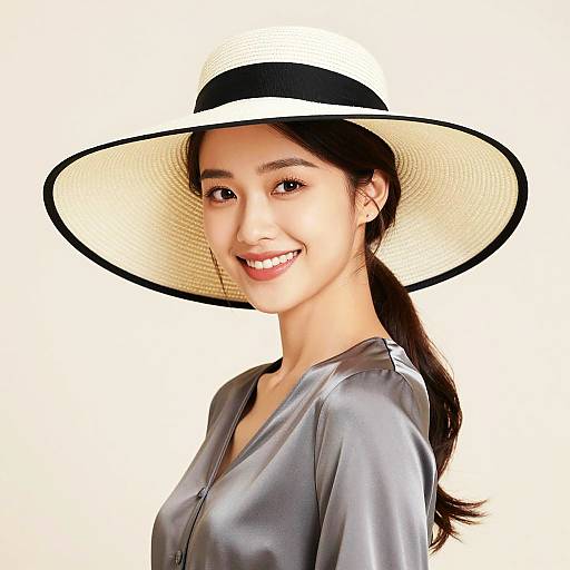 Elegant woman in wide-brimmed hat