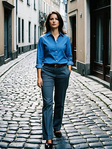 Woman Standing on Cobblestone Street