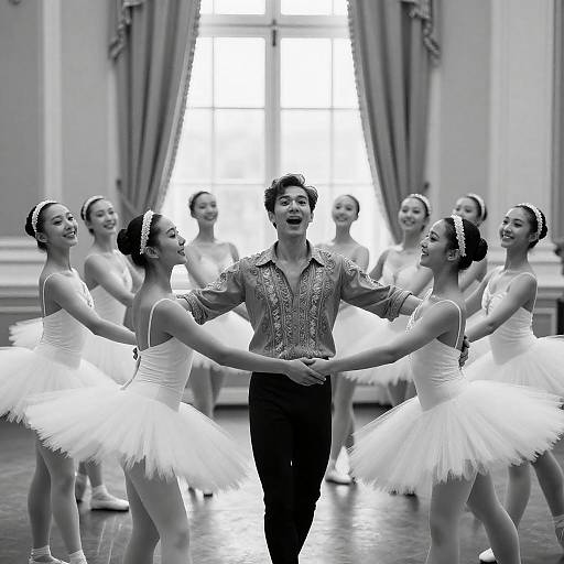 Joyful Dance Scene in Black and White