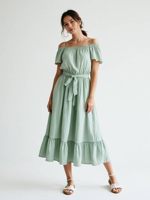 Woman in Pale Mint Green Bohemian Dress