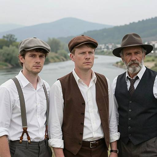 Three Serious Men by the River