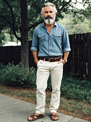 Bearded Elder in White Linen Pants