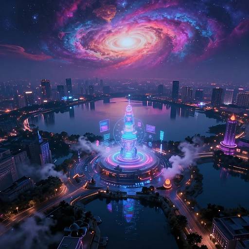 Cyberpunk Impressionist Neon Cityscape