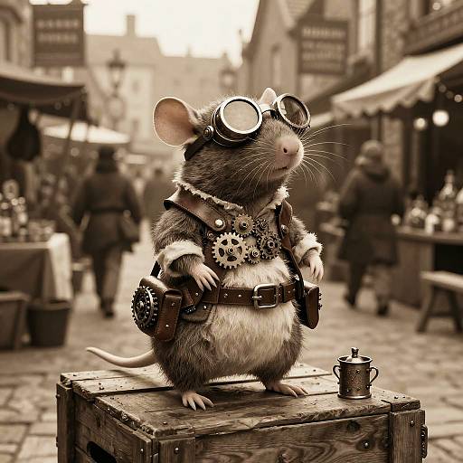 Steampunk Rat in Bustling Market