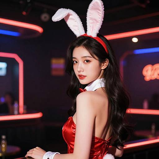 Elegant Bunny Girl in Nightclub Lights