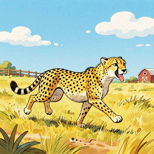 Colorful Cartoon Cheetah Running