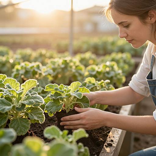 Woman Nurturing Plants in Sunlight