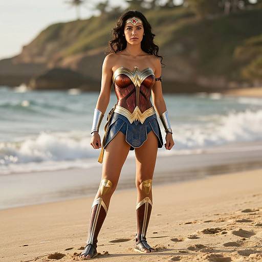 Empowered Wonder Woman on Beach