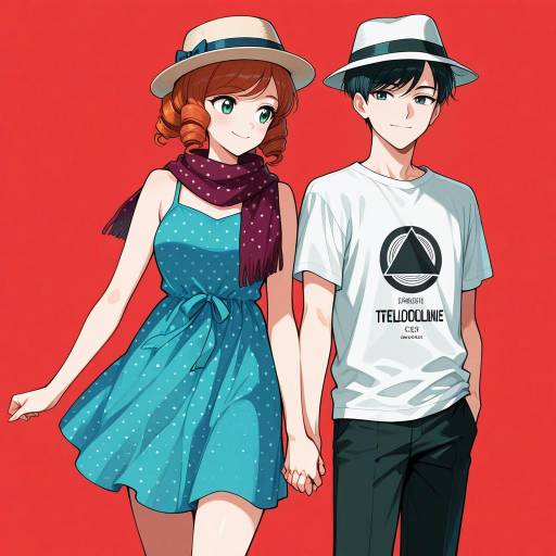 Stylish Couple Against Bold Red Backdrop Stylish Couple Against Bold Red Backdrop