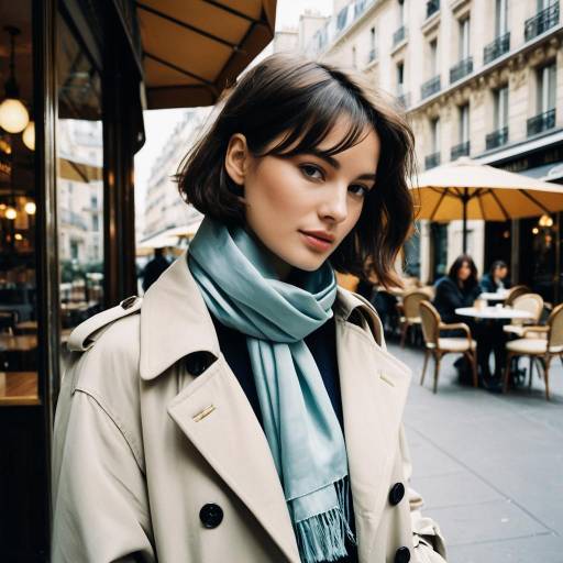 Fashion Model with French Bob in Paris Café